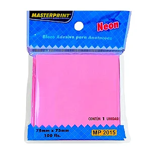 Bloco Adesivo MASTERPRINT 75x75mm 100fls ROSA NEON