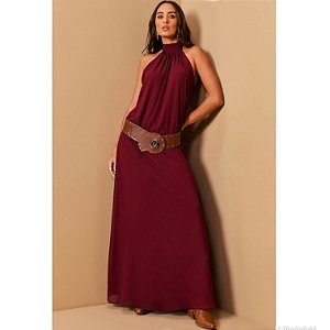 VESTIDO LONGO FRENTE ÚNICA CHIFFON MARSALA
