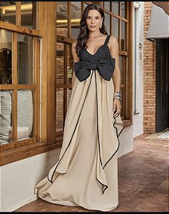 VESTIDO DE FESTA LONGO COM LAÇO FRONTAL