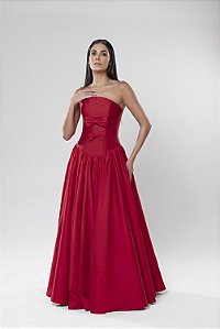 Vestido longo tomara que caia cintura baixa e passante nas costas Venus