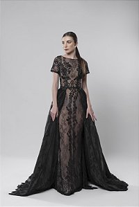 Vestido longo semi sereia com sobressaia Venus