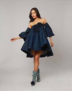 Vestido curto jeans com mangas removíveis Circus Plus