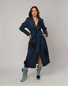Trench coat jeans com flores Circus Plus
