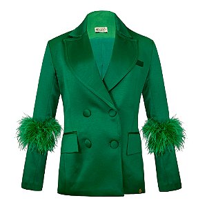 Blazer alfaiataria com detalhes em plumas na manga Vênus