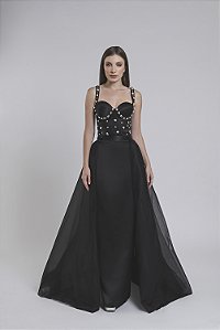 Vestido longo saia reta com sobressaia Venus