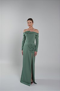 Vestido longo alfaiataria ombro a ombro Garden