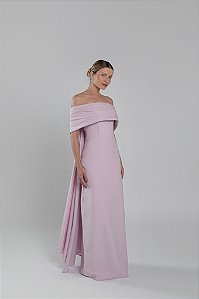 Vstido longo alfaiataria com pala drapeada e capa Garden