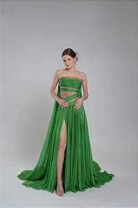 Vestido longo com corset embutido fluido e capa removível