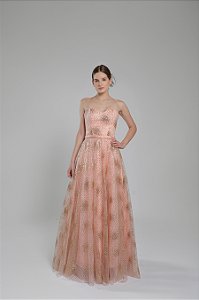 Vestido longo tomara que caia detalhado em brilho Garden