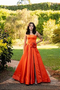 Vestido com fenda Pétalas