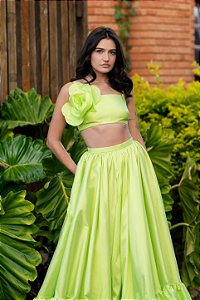 Conjunto tafetá verde lima Pétalas