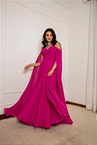 Vestido georgette de seda drapeado fucsia Cápsula