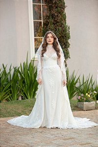 Vestido longo renda francesa off white