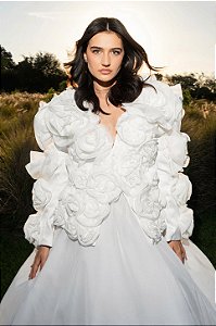 Conjunto noiva flores seda pura off white