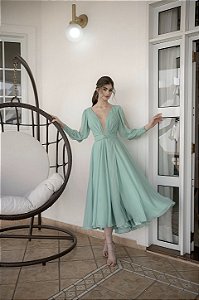 Vestido midi seda verde água