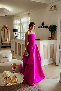 Vestido drapeado tafetá de seda rosa pink Cápsula