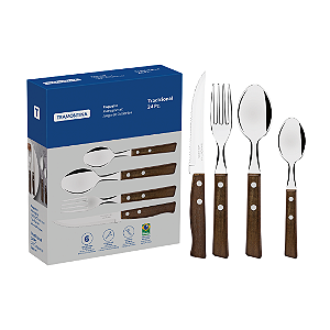 Jogo de Talheres Faqueiro Tramontina 24 Peças Em aço Inox e Cabo de Madeira