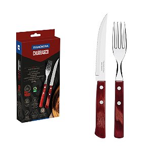 Jogo de Talheres Churrasco Tramontina 12 Peças em Aço Inox Cabo de Madeira Tratada Polywood