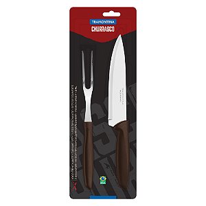 Kit Churrasco Tramontina Plenus 2 Peças Aço Inox e Cabo Polipropileno Marrom