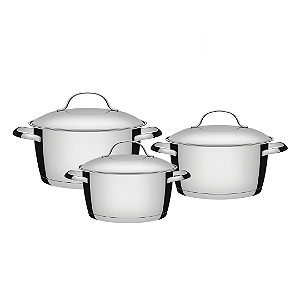 Jogo de Panelas Tramontina Allegra 3 Peças Aço Inox Fundo Triplo e Tampas Inox
