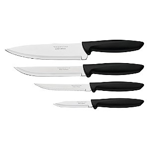 Jogo de Facas Tramontina Plenus com Lâminas em Aço Inox e Cabos de Polipropileno Preto 04 Peças