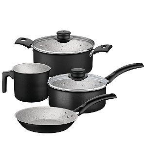 Jogo de Panelas Tramontina Turim Aluminio Interno e Externo Antiaderente Starflon Max 04 Peças Preto