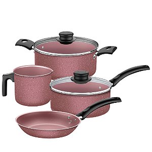 Jogo de Panelas Tramontina Turim Aluminio Interno e Externo Antiaderente Starflon Max 04 Peças Rosa