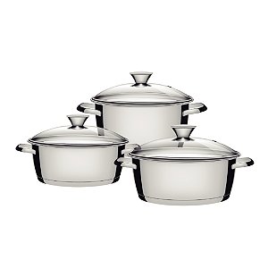 Jogo de Panelas Tramontina Allegra 3 Peças Aço Inox Fundo Triplo 22x22x24cm