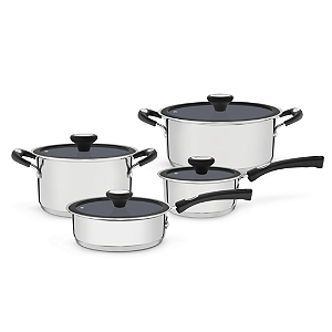 Jogo de Panelas Tramontina Solar Ceramic Aço Inox Fundo Triplo e Interno Cerâmico Grafite 4 Peças