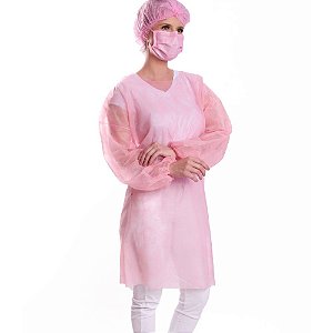 Avental Descartável Manga Longa Rosa DMI Descartáveis