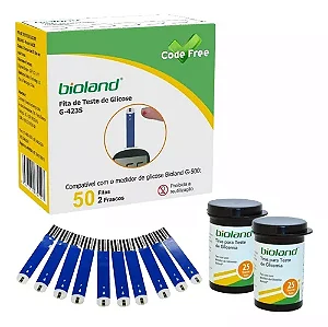 Tiras Glicemia Bioland Fita Teste Medir Glicose Diabetes Modelo G423S Com 50 Unidades