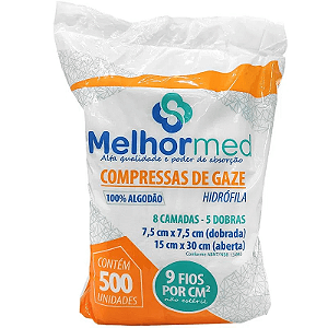 Compressa De Gaze 7,5 X 7,5 9f Com 500 Unidades 15cm X 30cm - Melhor Med