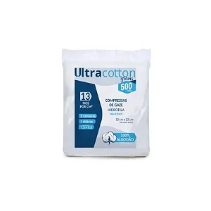 Compressa De Gaze 7,5 X 7,5 13f Com 500 Unidades 12cm X 27cm - Ultra Cotton