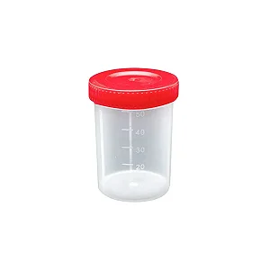 Coletor De Urina 50ml Transparente Tampa Vermelha Sem Pá - Cralplast
