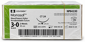 Fio Monosof Preto 3-0 45cm 2,4cm 3/8 Triangular Cx24 Np84330 - Covidien