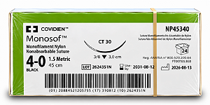 Fio Monosof Preto 4-0 45cm 3/8 3,0cm Triangular Cx24 Np45340 - Covidien