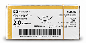 Fio Chromic Gut 2-0 75cm 3,0cm 3/8 Circulo Cx24 Cc15220 - Covidien
