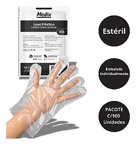 Luva Plastica Descartavel Estéril Ind C/ 100 Medix