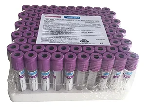 Tubo Para Coleta De Sangue Edta Roxa 4ml Plastico Sil. A Vacuo 100 Unidades - Vacuplast
