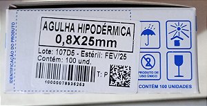 Agulha Descartável Hipodérmica 21g 25x0,8 Com 100 Unidades Sr