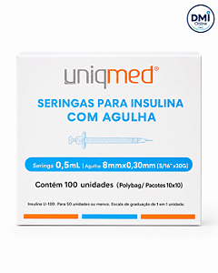 Seringa Insulina 0,5ml 8mm X 0,30mm 30g 10 Unidades - Uniqmed