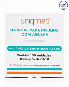 Seringa Insulina 1ml 6mm X 0,25mm 31g 10 Unidades - Uniqmed