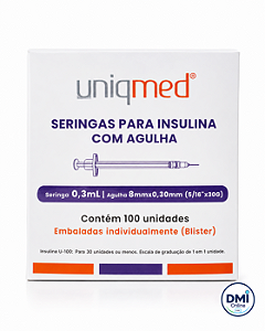 Seringa Insulina 0,3ml 8mm X 0,30mm 30g 1 Unidade - Uniqmed