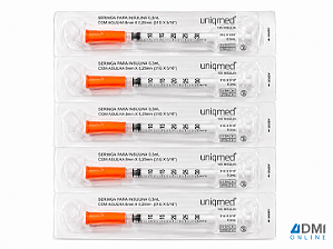 Seringa Insulina 0,3ml 5mm X 0,23mm 32g - Uniqmed