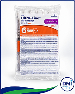 Seringa Ultra Fine 0,3ml Com Agulha 6 X 0,25mm - Embecta - Pacote C/10 Und
