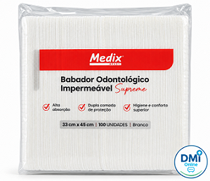 Babador Odontológico Impermeável Branco 33 x 45 cm Medix Supreme C/100 - MEDIX