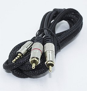 Cabo de Áudio Profissional P2 Estereo + 2 Rca Gold 24k Nylon 5m