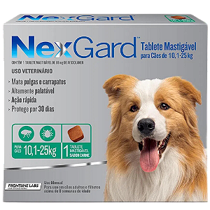 NexGard Antipulgas e Carrapatos para Cães de 10,1 a 25kg - 1 Comprimido