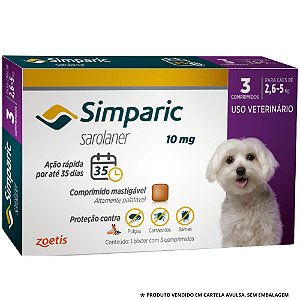 Simparic 10mg Antipulgas Para Cães 2,6 a 5kg - 3 Comprimidos