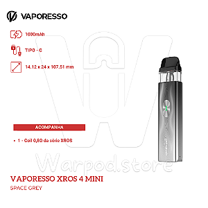Aparelho Pod Vaporesso Xros 4 Mini - Space Grey
